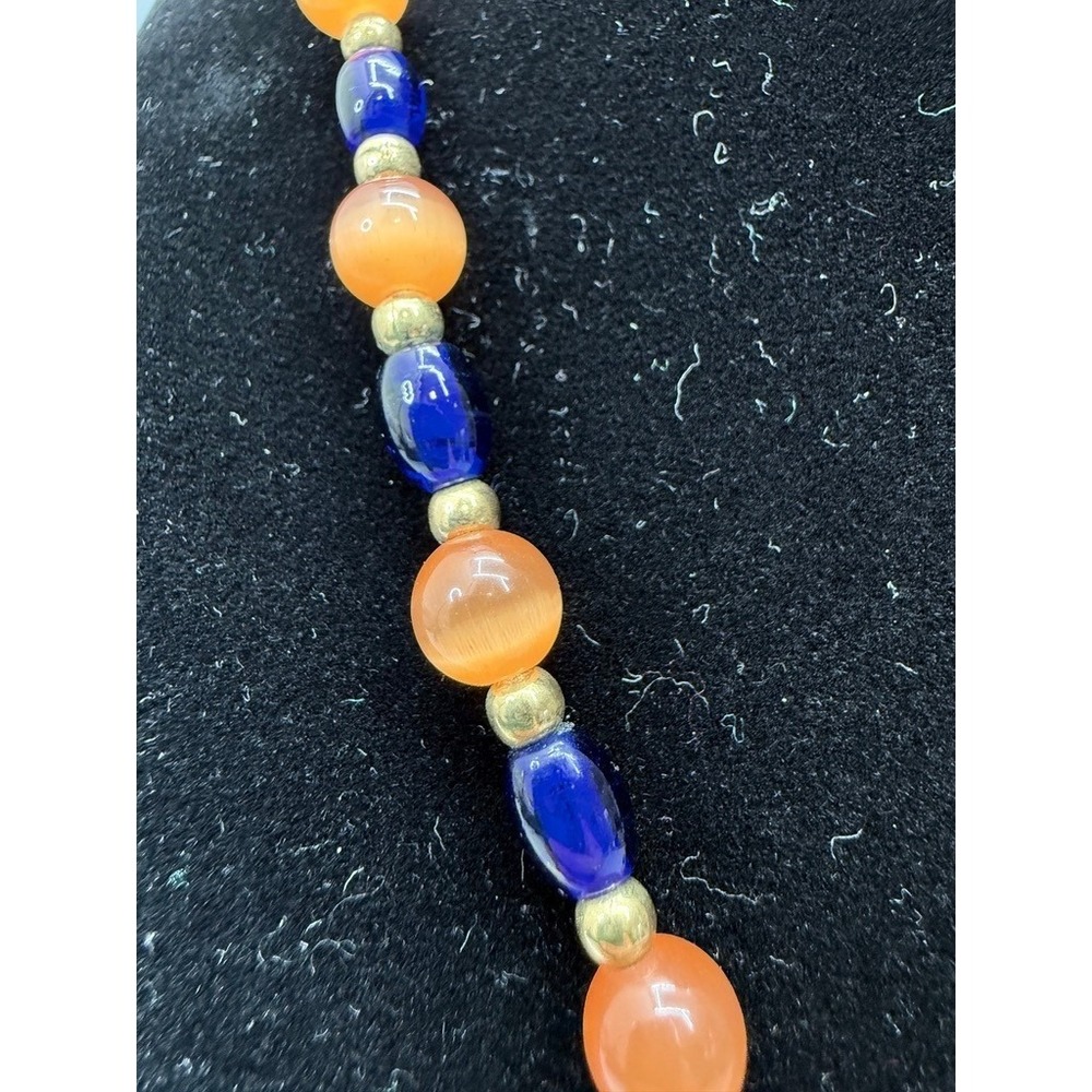Blue‎ and Orange Cats Eye Bead Necklace 18" Broncos Colors